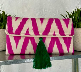 Handwoven Silk Clutch with hidden Chain Strap