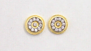 Fancy cubic zirconia two-tone stud earrings in gold plate