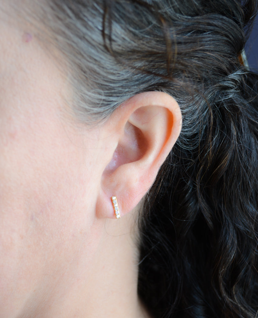 Gold plate pave cubic zirconia bar studs