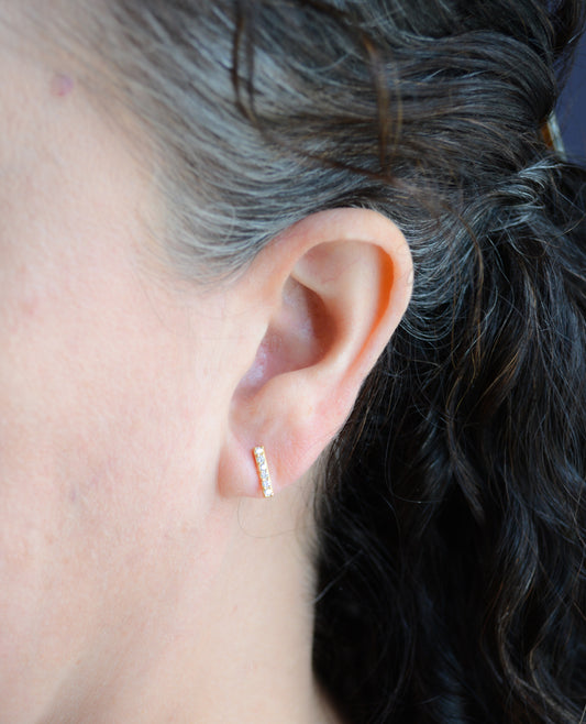 Gold plate pave cubic zirconia bar studs