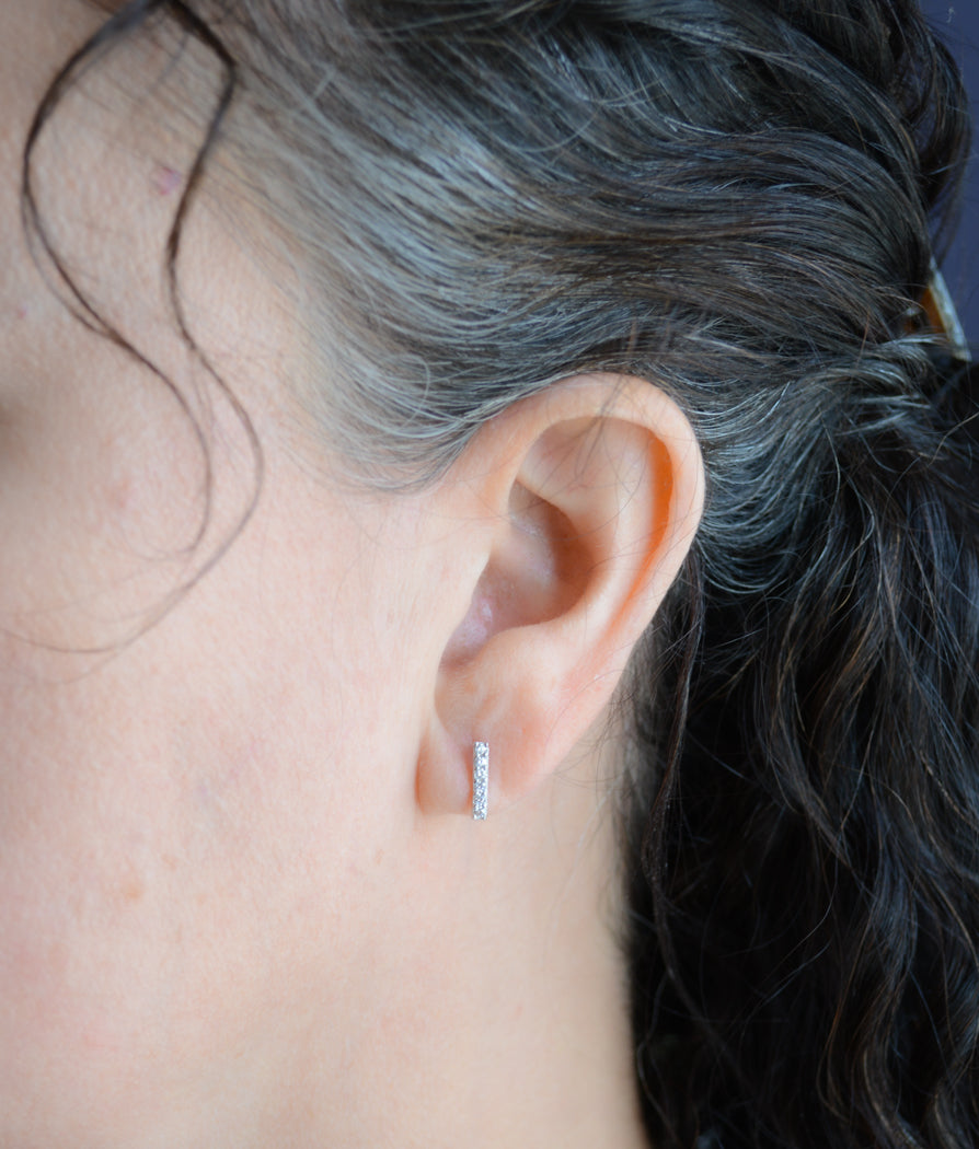 Silver pave cubic zirconia bar studs