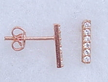 Rose gold plated pave cubic zirconia bar studs