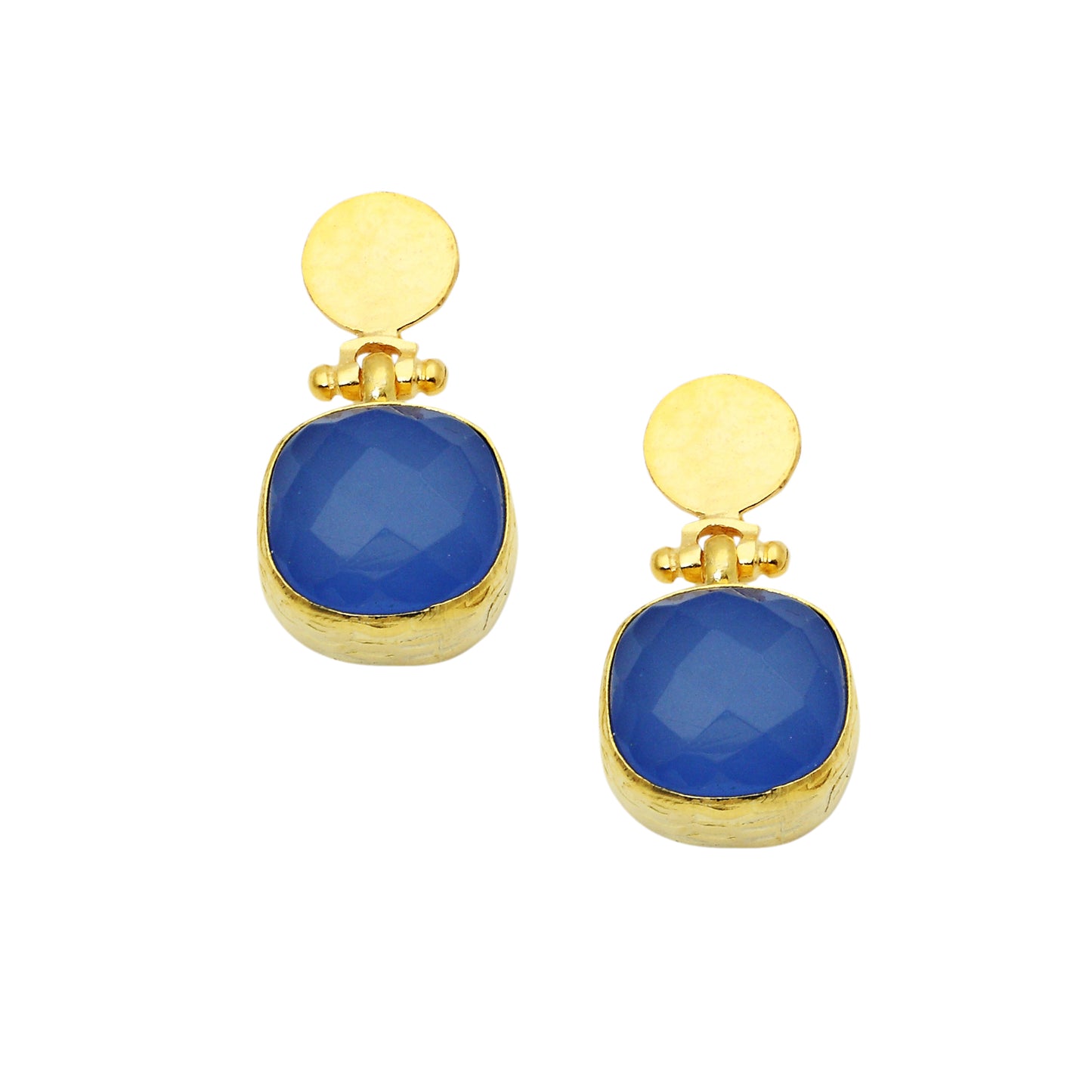 Cushion Cut Blue Chalcedony Post Earrings
