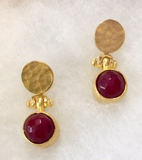 Ruby Quartz Earrings With Hammered Post