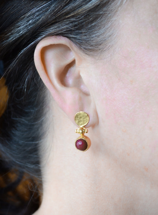 Ruby Quartz Earrings With Hammered Post
