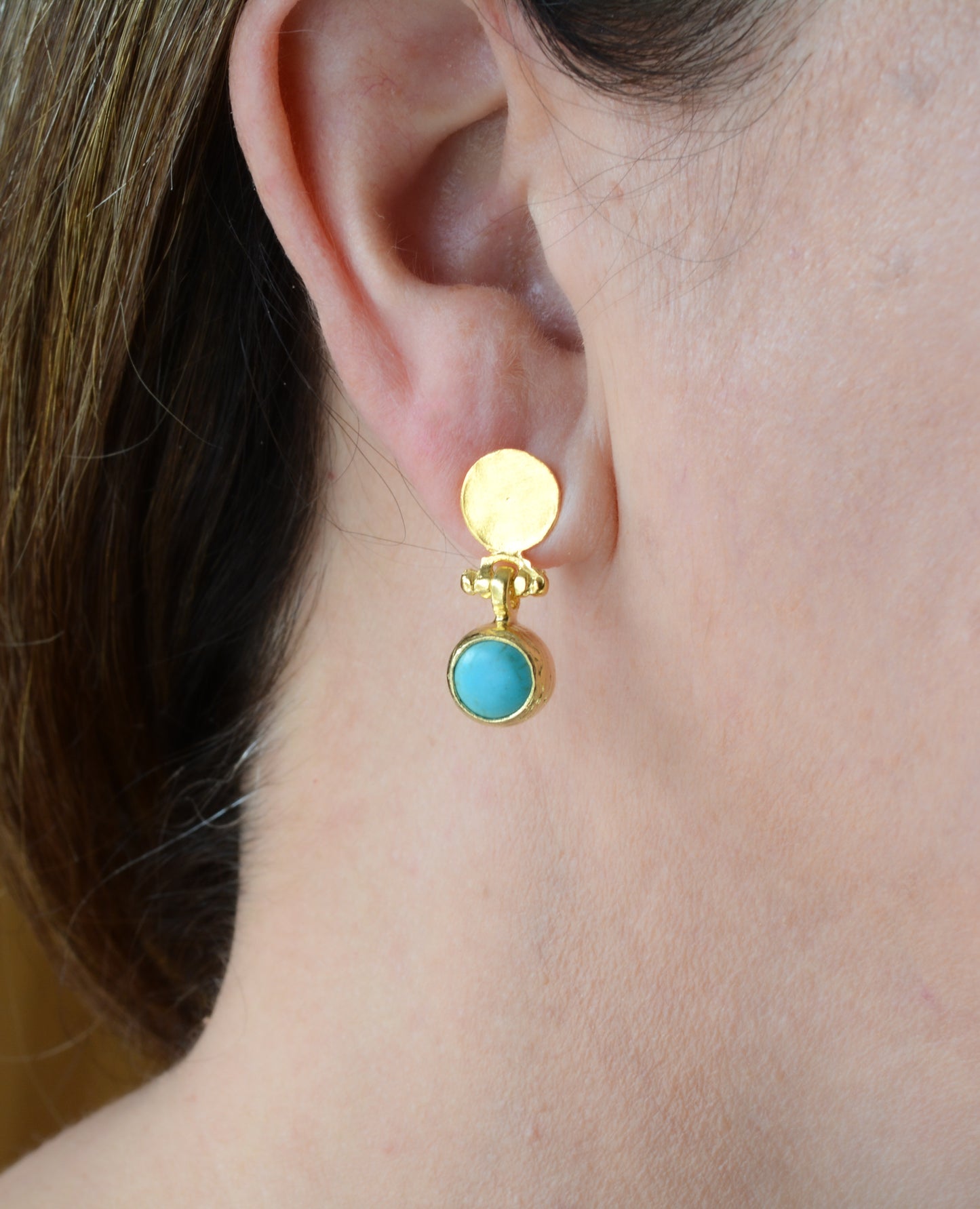 Turquoise Earrings with Hammered Post