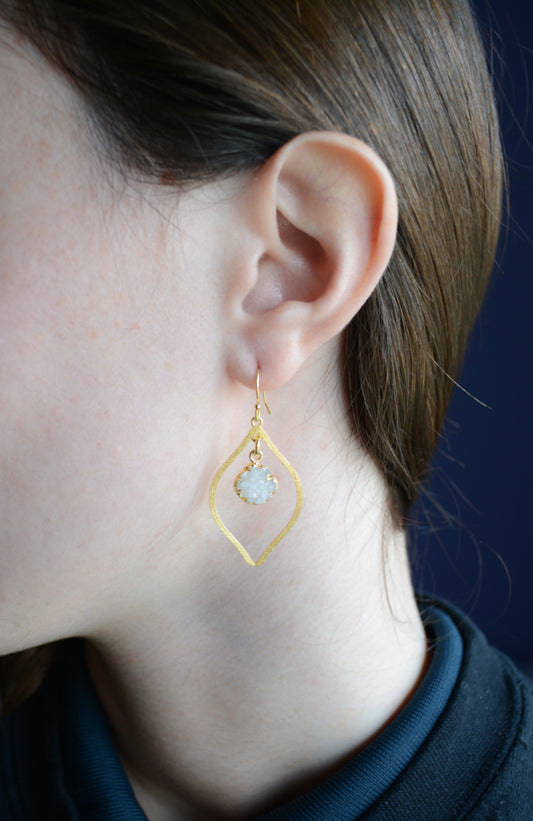 Faceted Druzy gold drop earrings