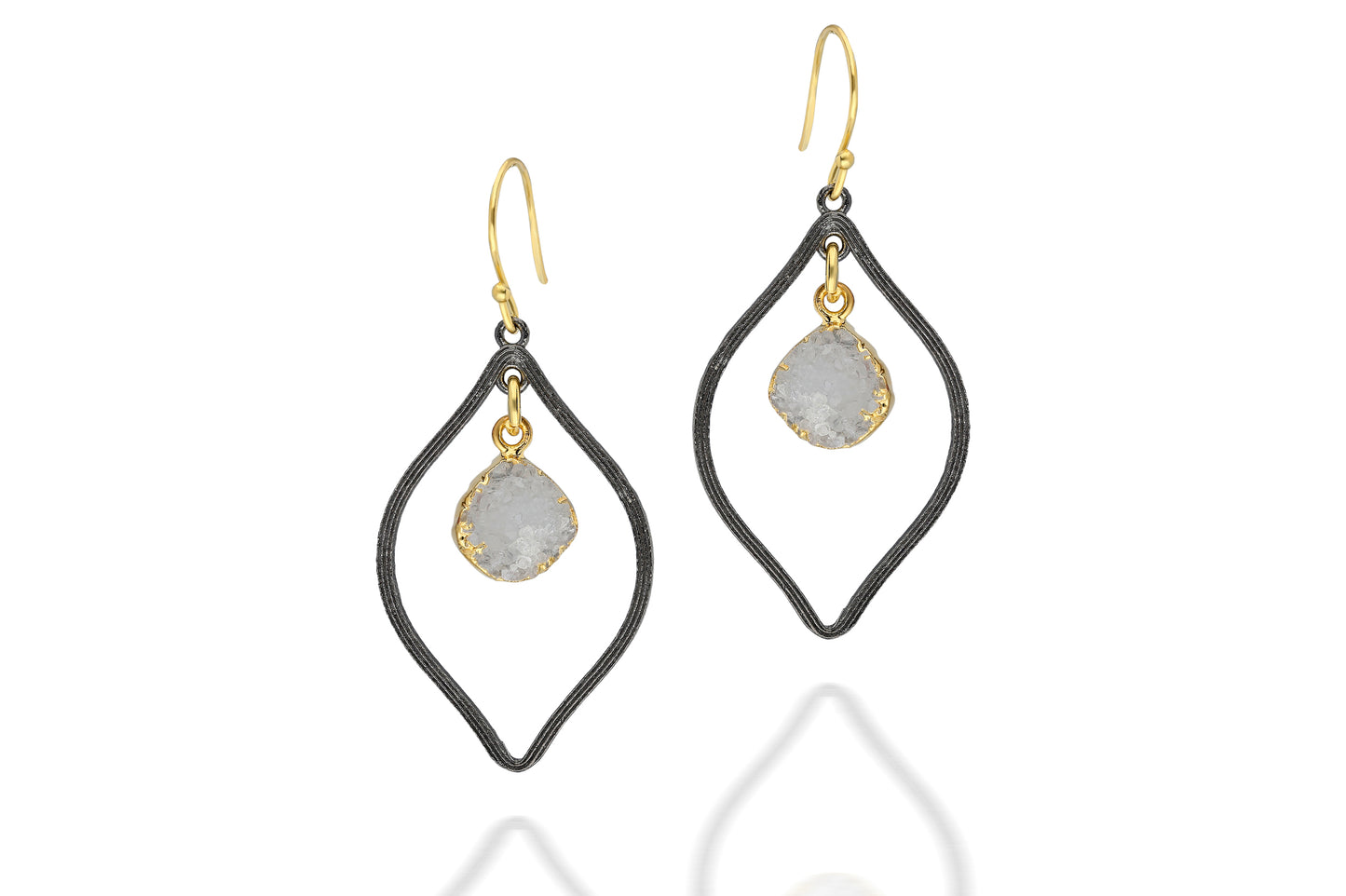 Faceted Druzy dark rhodium drop earrings