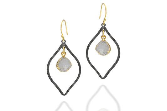 Faceted Druzy dark rhodium drop earrings