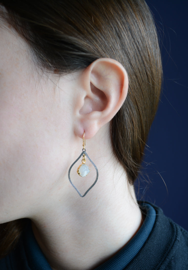 Faceted Druzy dark rhodium drop earrings