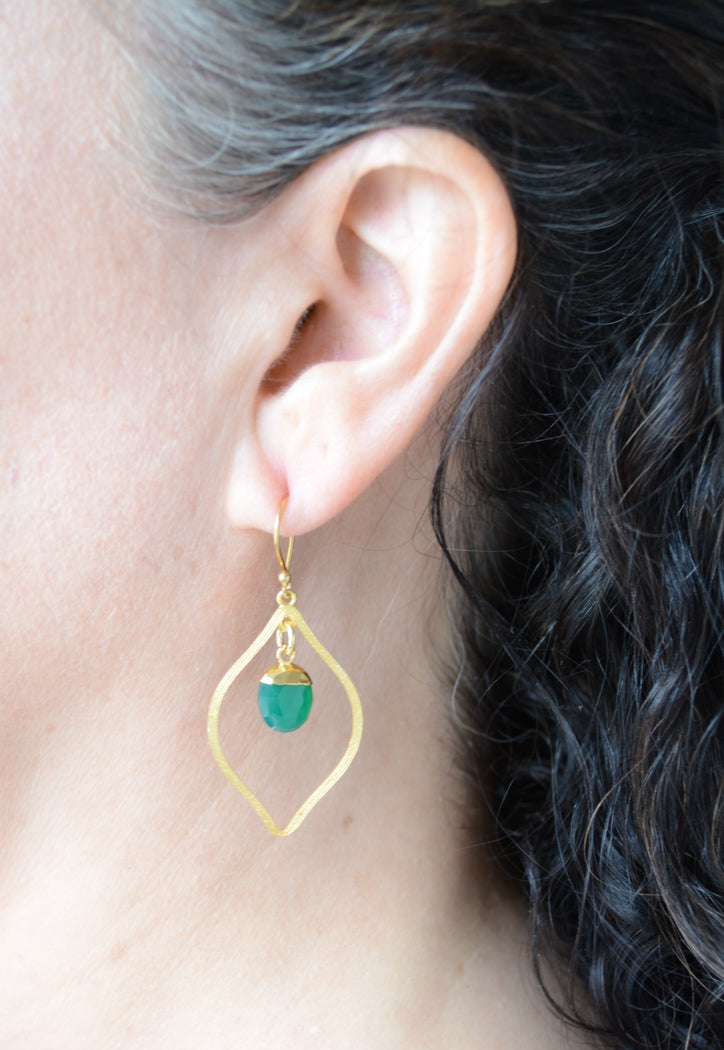 Faceted Green Onyx Drop Earrings