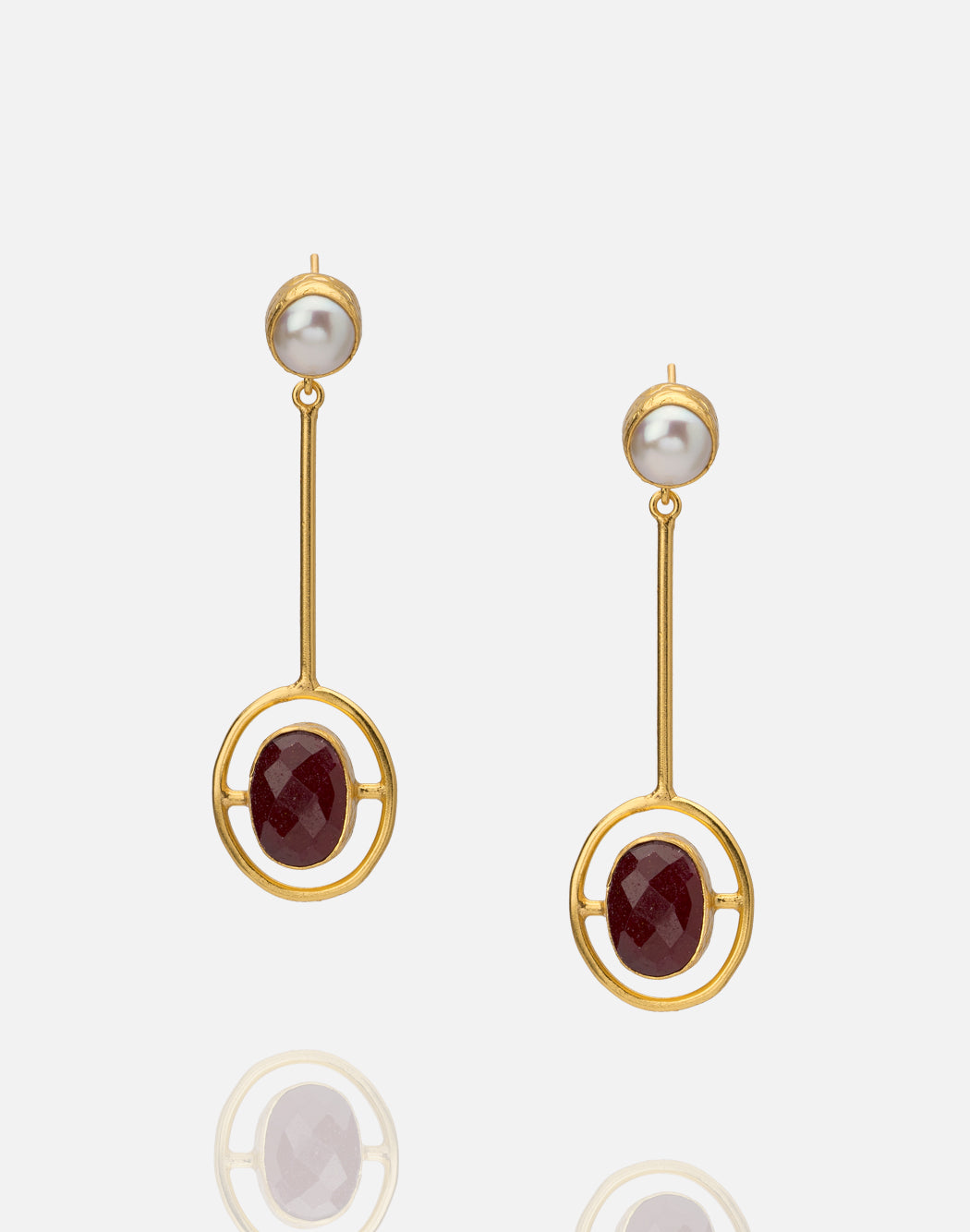Pearl and Ruby dangle earrings