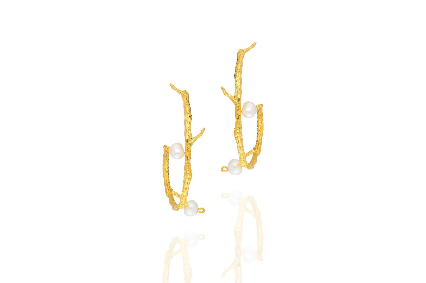 Gold Plated Branch Hoop Earrings With Freshwater Pearl