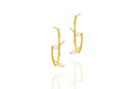 Gold Plated Branch Hoop Earrings With Freshwater Pearl