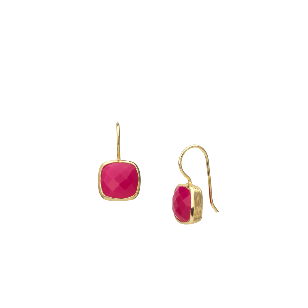 Cushion cut faceted fuchsia quartz drop earring
