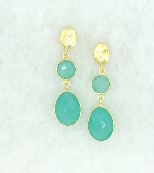 Aqua chalcedony double drop earring