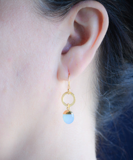 Faceted blue chalcedony ring drop earrings