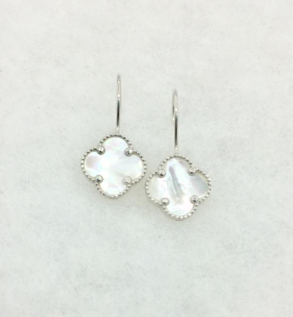 Silver Mother Of Pearl clover drop earrings