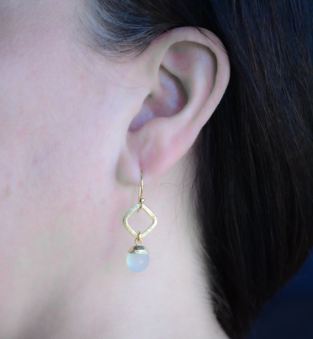 Faceted Aqua Chalcedony Drop Earring