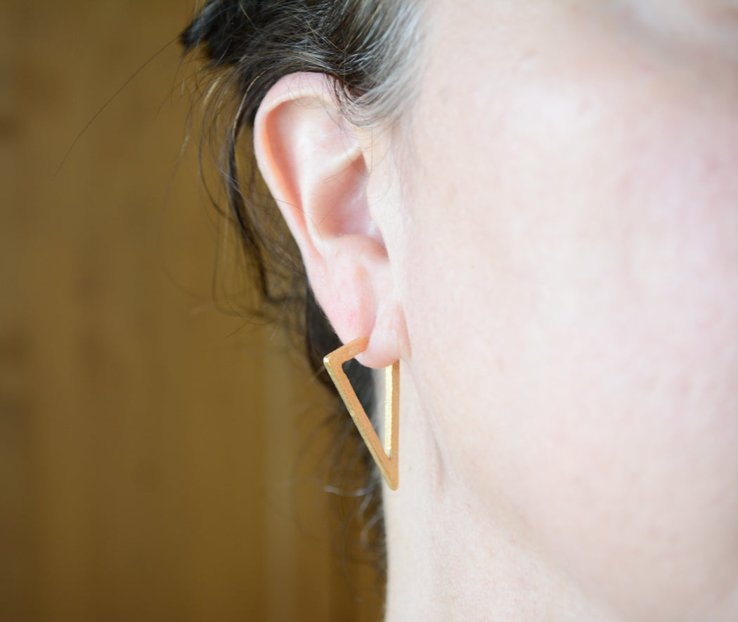 Gold plated silver triangle hoop earrings.