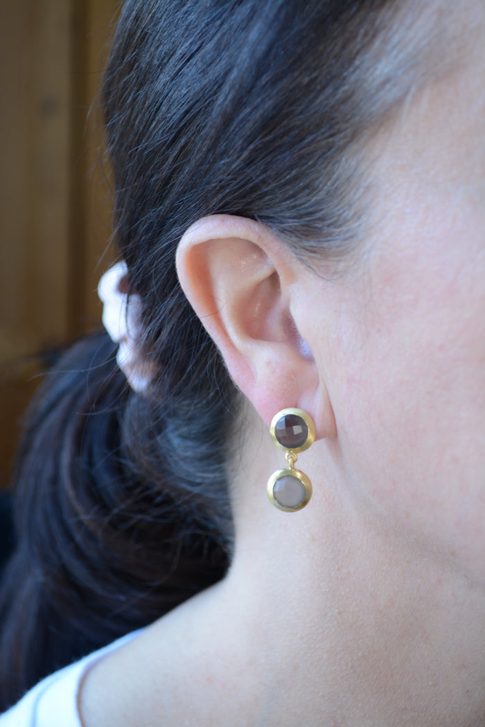 Double faceted gray Moonstone Earring with post