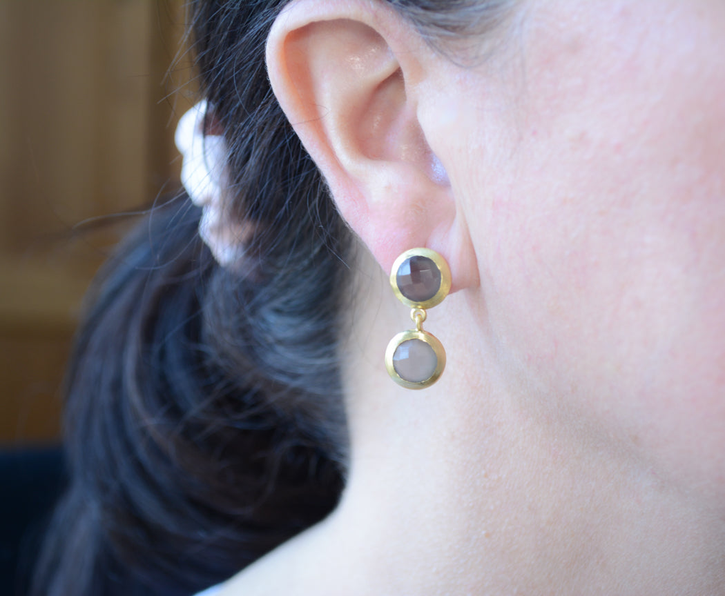 Double faceted gray Moonstone Earring with post