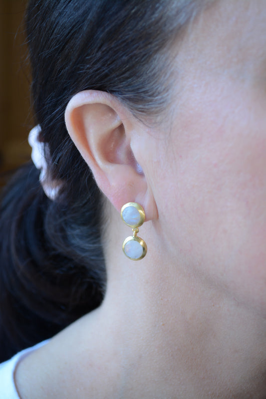 Double faceted Moonstone Earring with post