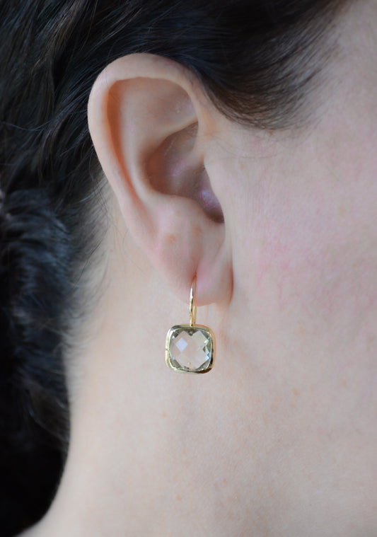 Cushion cut faceted Green Amethyst earring