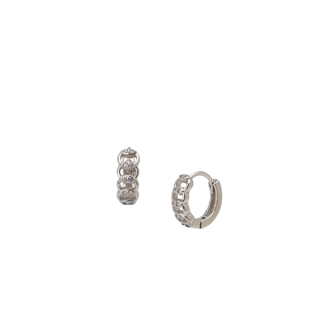 Silver chain link hoops with cubic zirconia