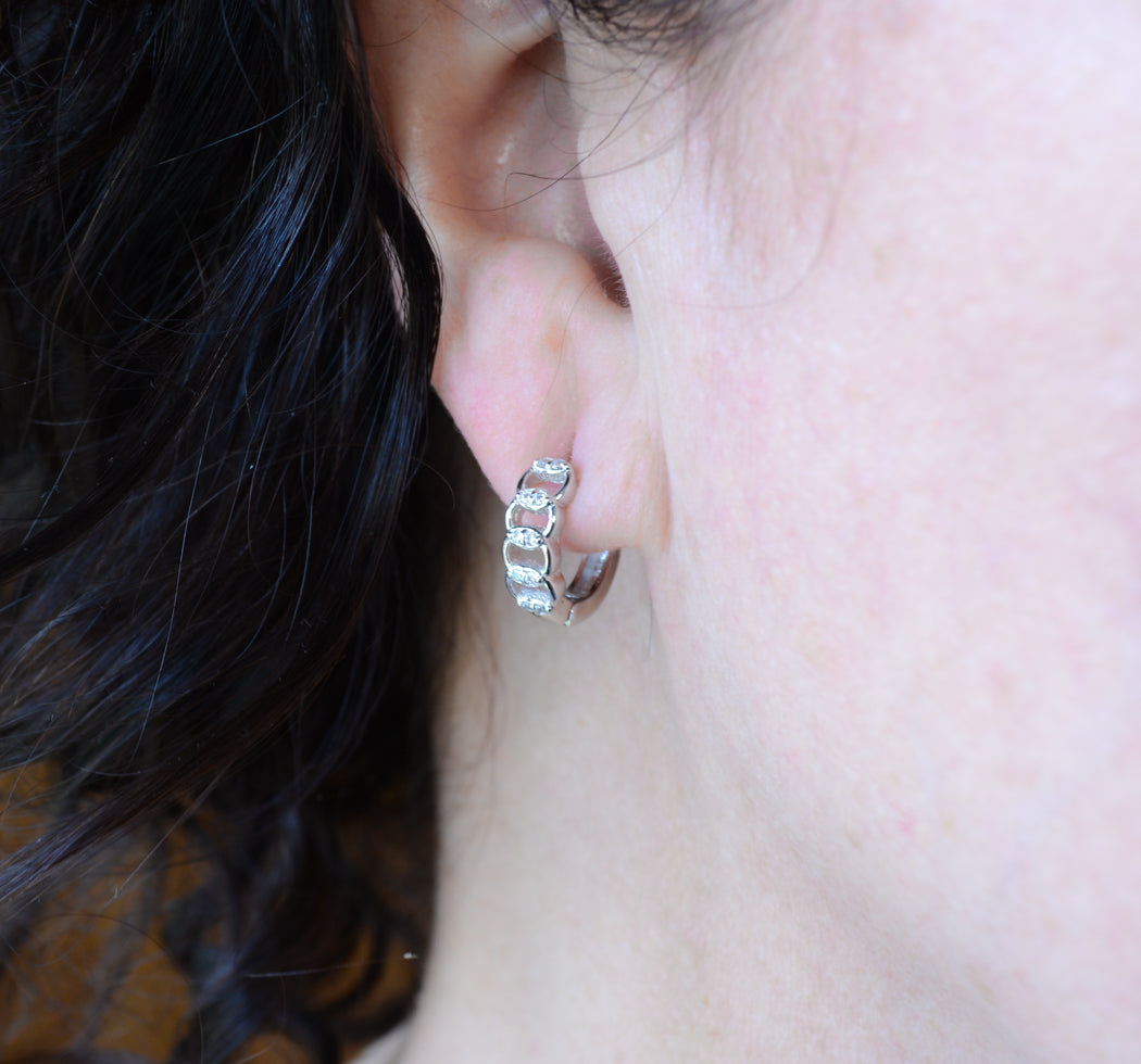 Silver chain link hoops with cubic zirconia