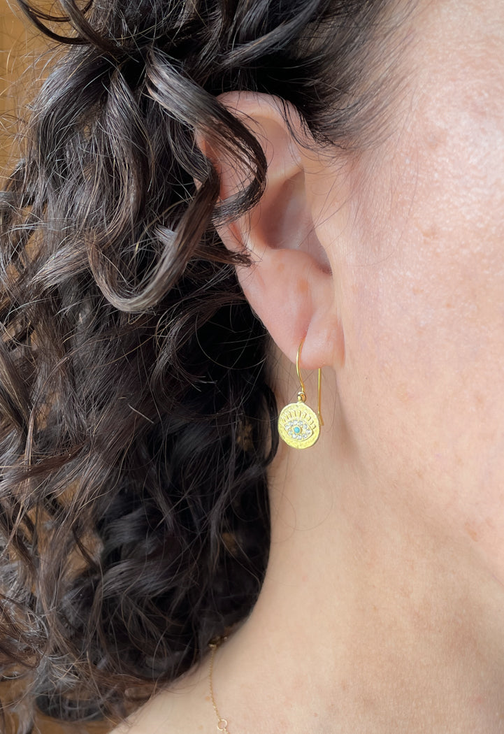 Tiny gold Talisman earring with Cubic Zirconia