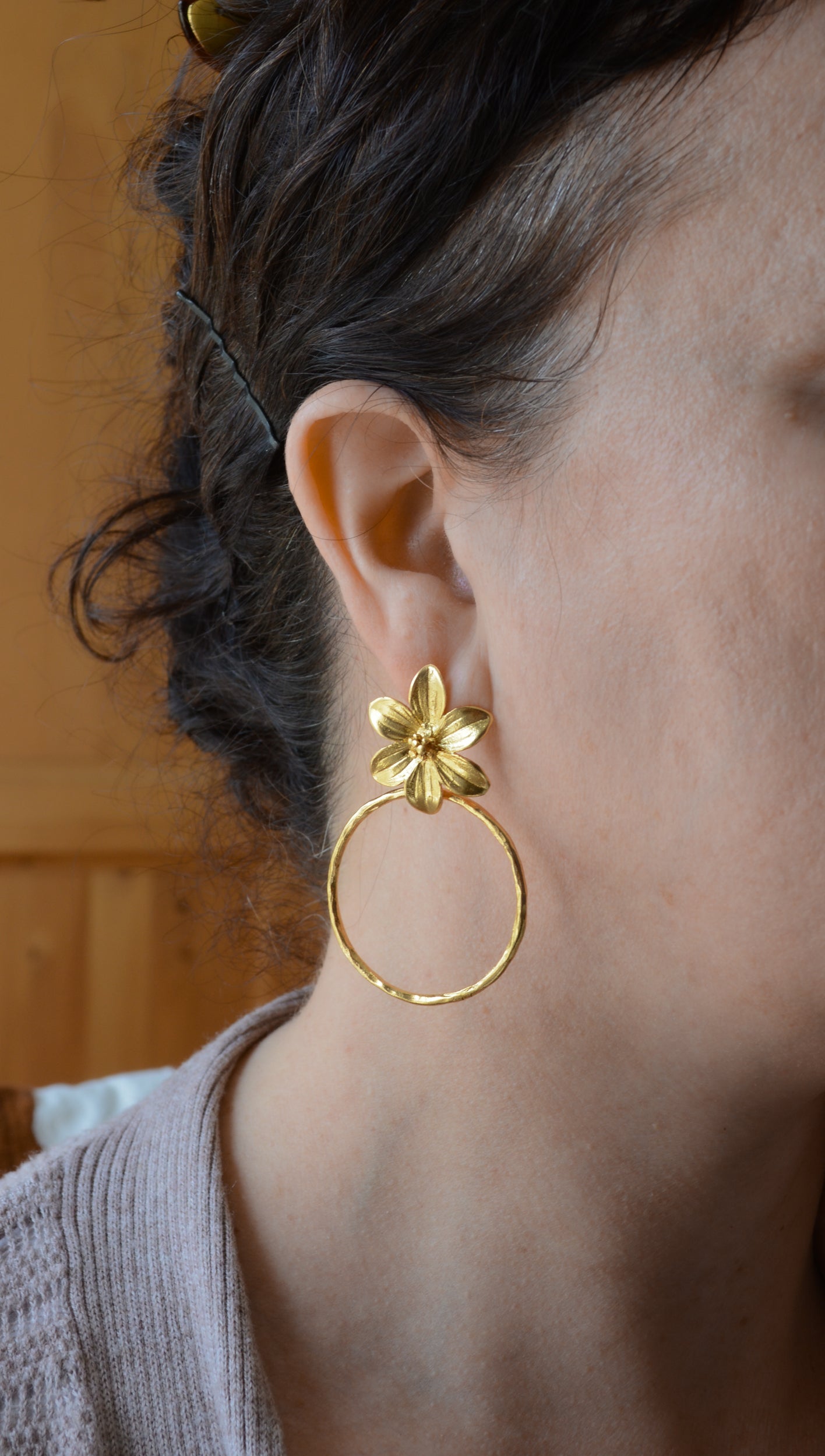 Flower door knocker hoop earrings
