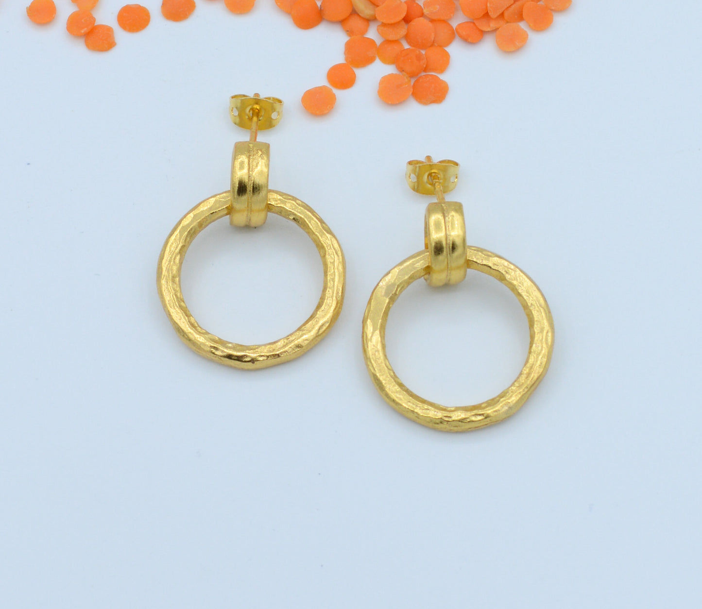 Gold Hammered Link Door Knocker Earring