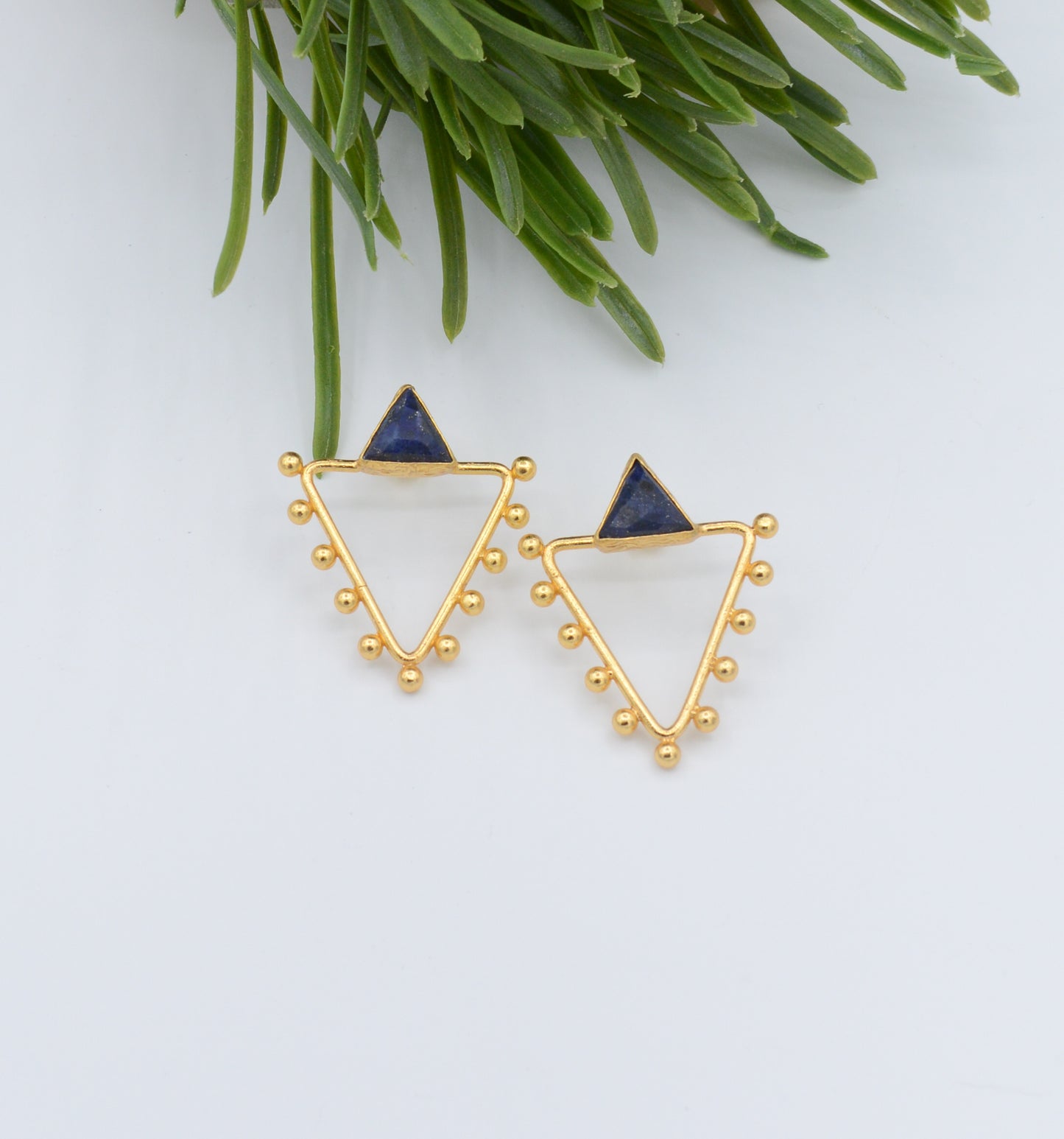 Studded Triangle Earrings with Lapis
