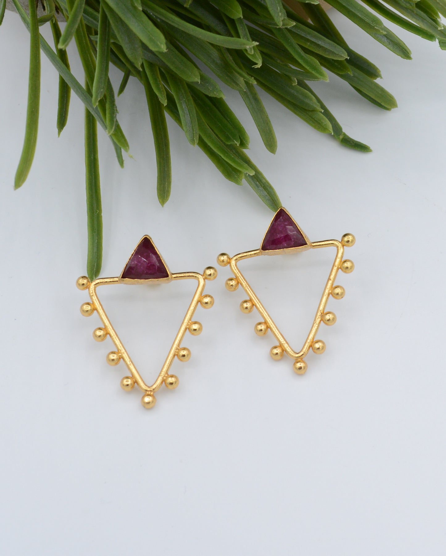 Studded Triangle Earring with Ruby