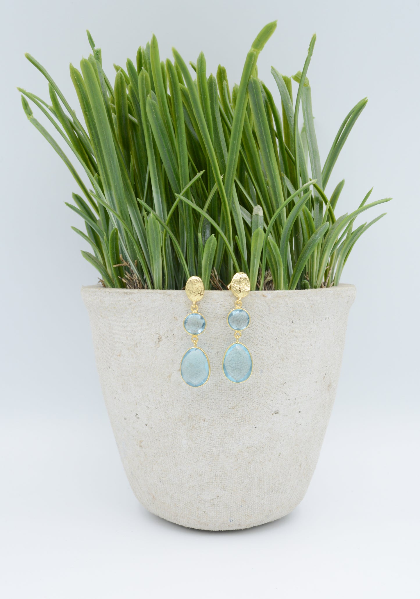 Blue Topaz Gold plate double drop earring