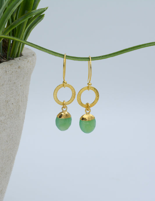 Faceted Chrysoprase ring drop earrings