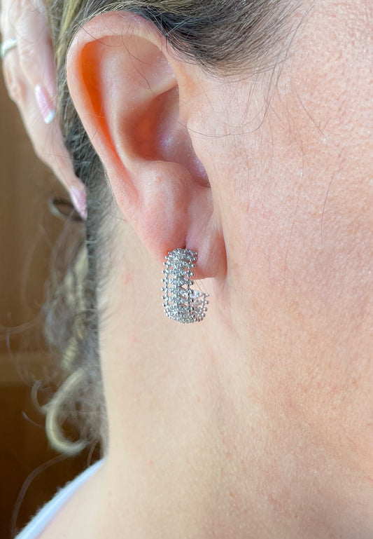 Rhodium plated cubic zirconia hoops with post
