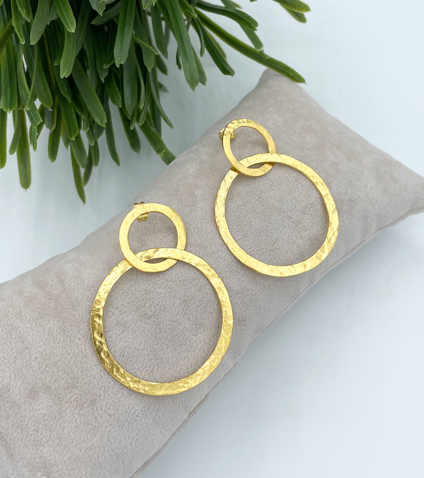 Gold plated hand hammered hoops