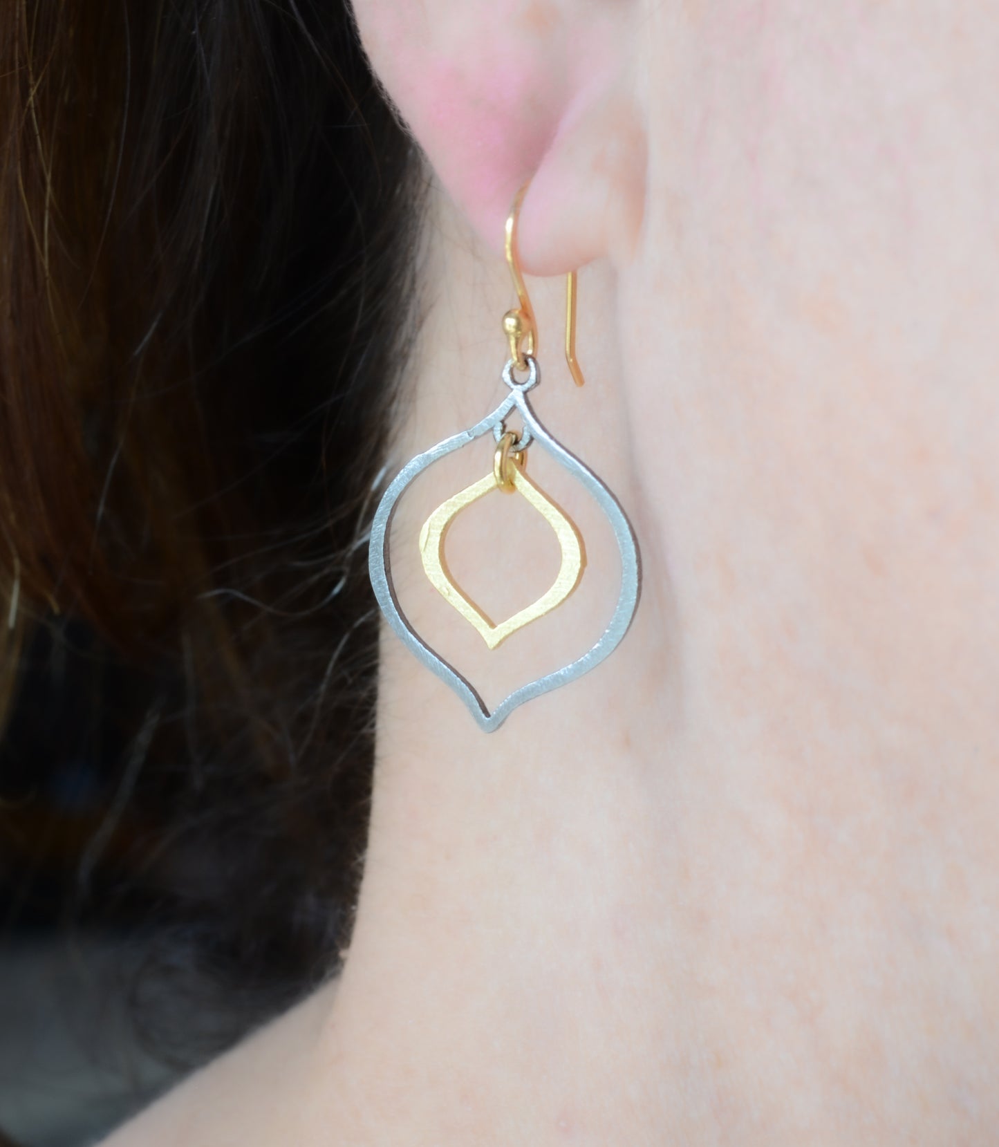 Two-tone gold and dark rhodium lotus earrings