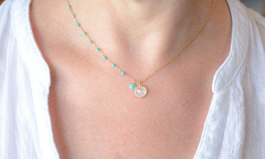 Turquoise and moonstone asymmetrical necklace