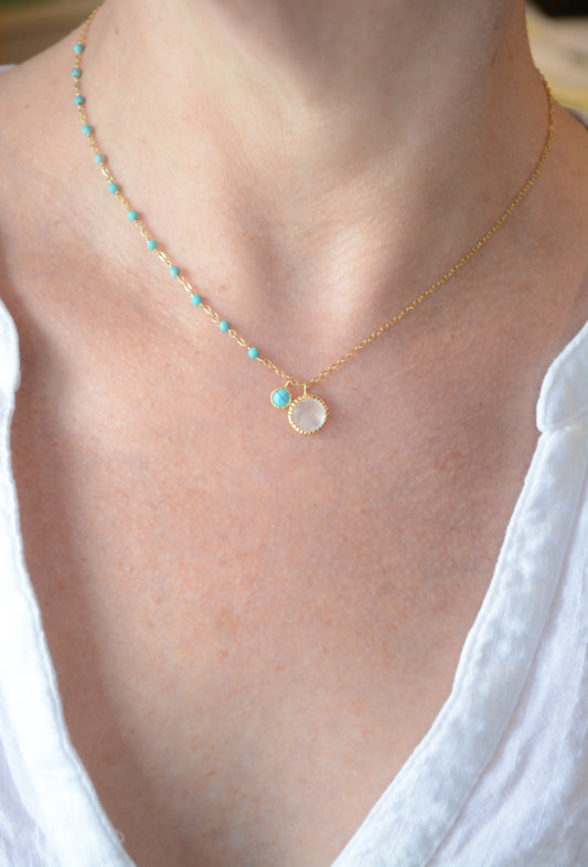 Turquoise and moonstone asymmetrical necklace