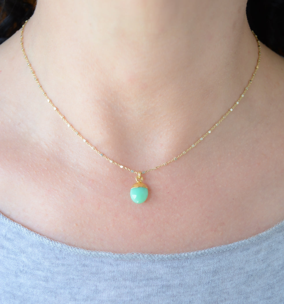 Two-tone Silver Necklace With Chrysoprase Pendant