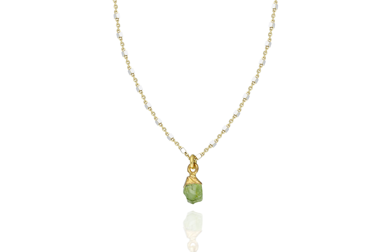 Two-tone Silver Necklace With Peridot Pendant