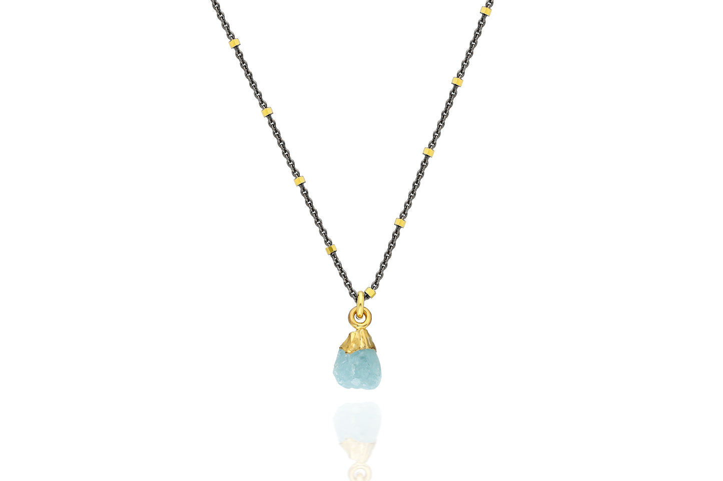 Dark Rhodium Silver Necklace With Rough Cut Aquamarine