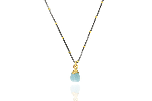 Dark Rhodium Silver Necklace With Rough Cut Aquamarine
