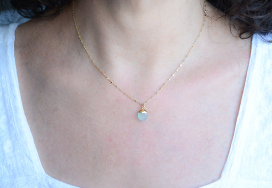 Two-tone Silver Necklace With Aqua Chalcedony Pendant