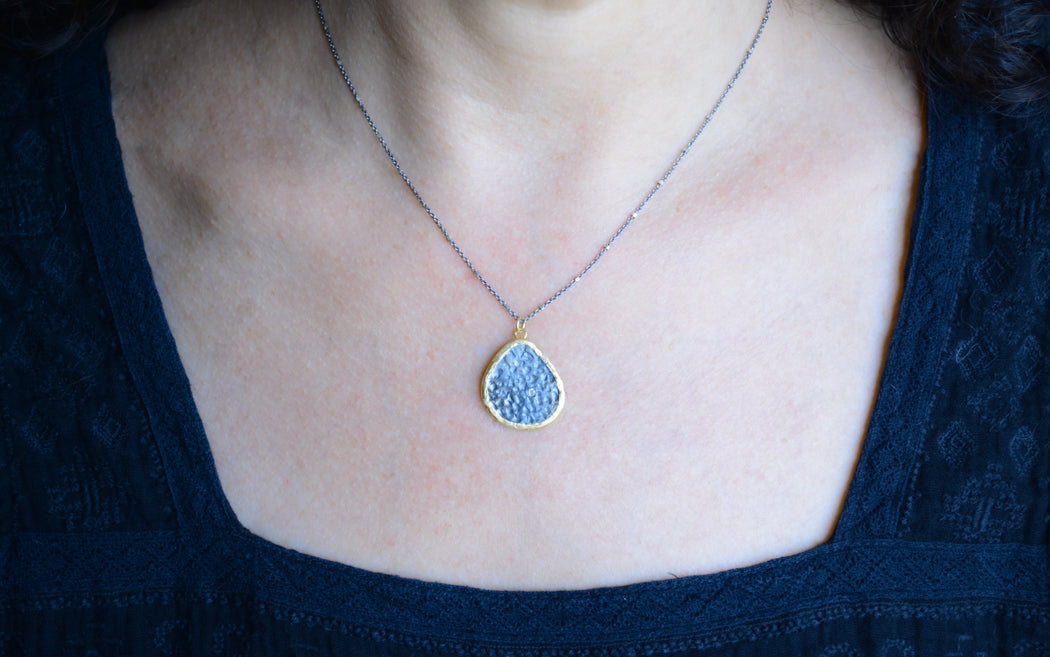 Mix metal organic teardrop pendant necklace with cubic zirconia accent