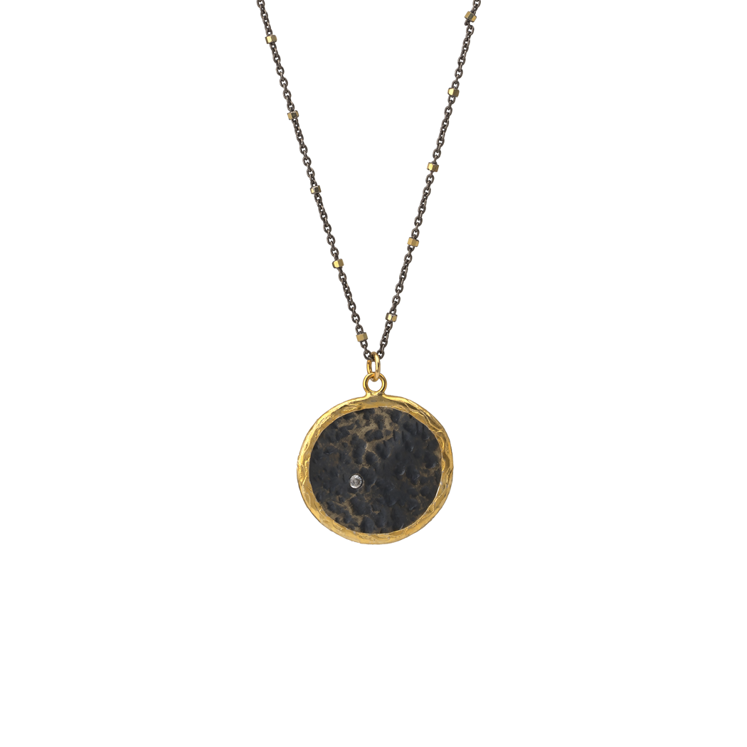 Mix metal organic circle pendant necklace with cz accent
