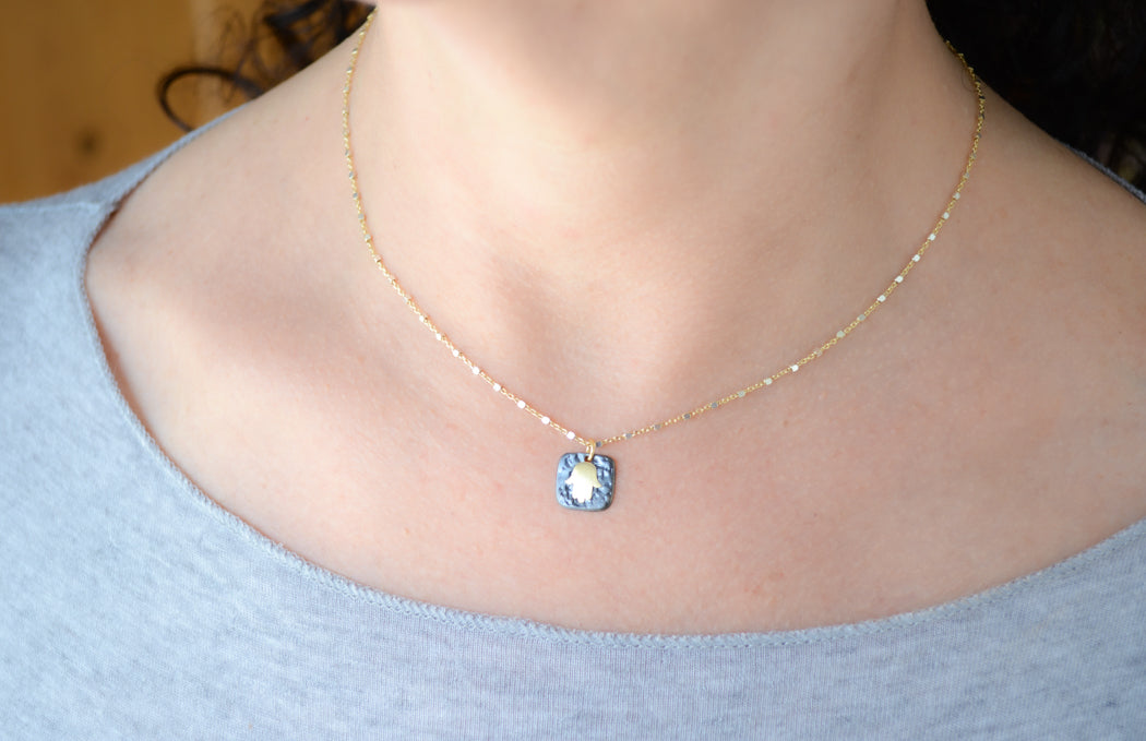 Mixed metal square pendant Hamsa necklace